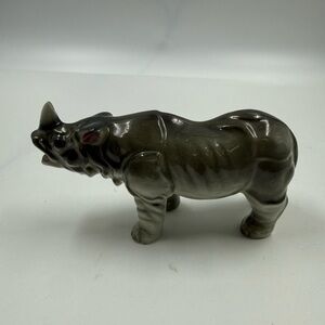 Rhinoceros Figurine Glass Porcelain 7 X 3 Inch